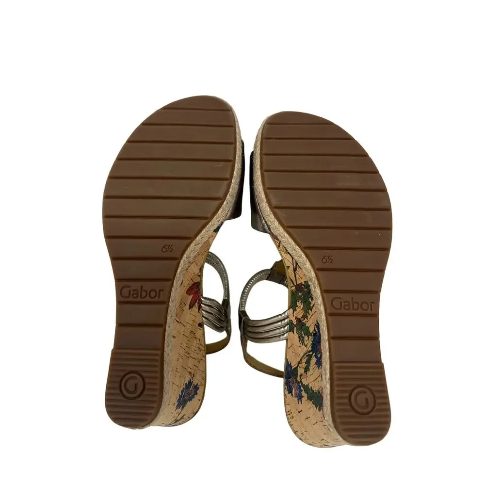 Gabor Comfort Butterfly Metallic Floral Sandals Wedges 8.5